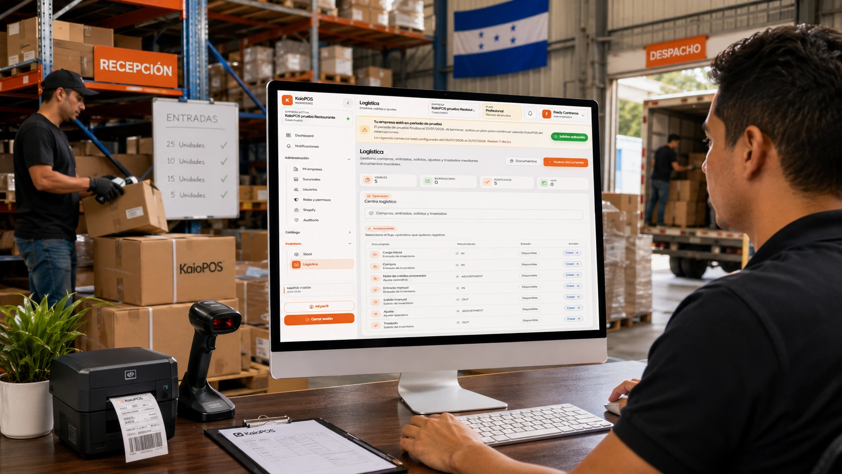KaioPOS operando inventario y compras en bodega